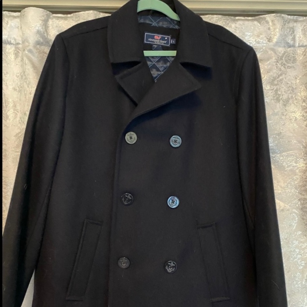 Men’s Vineyard Vines Wool Pea Coat Jacket Navy Blue
